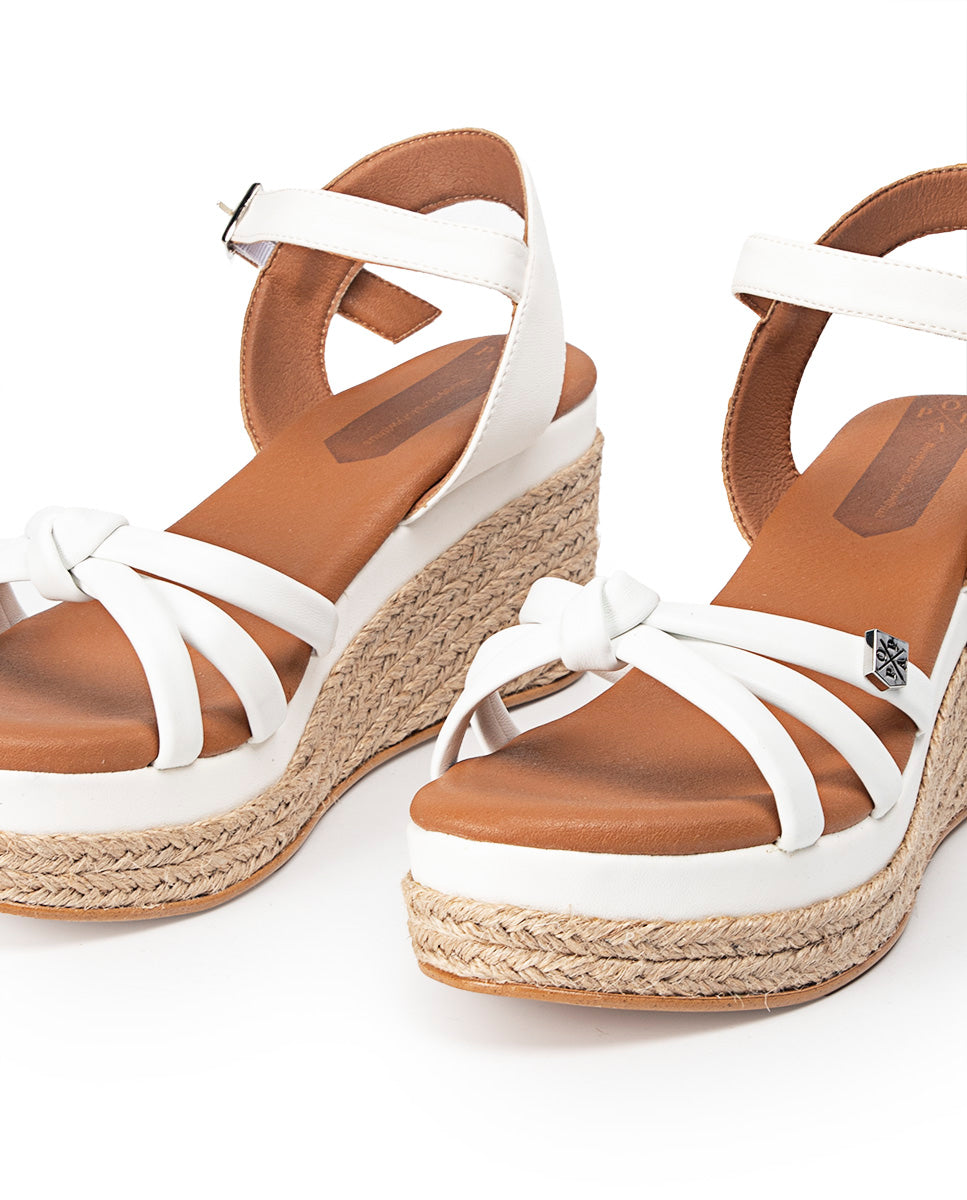 Low Jute Tampa White Wedge with buckle