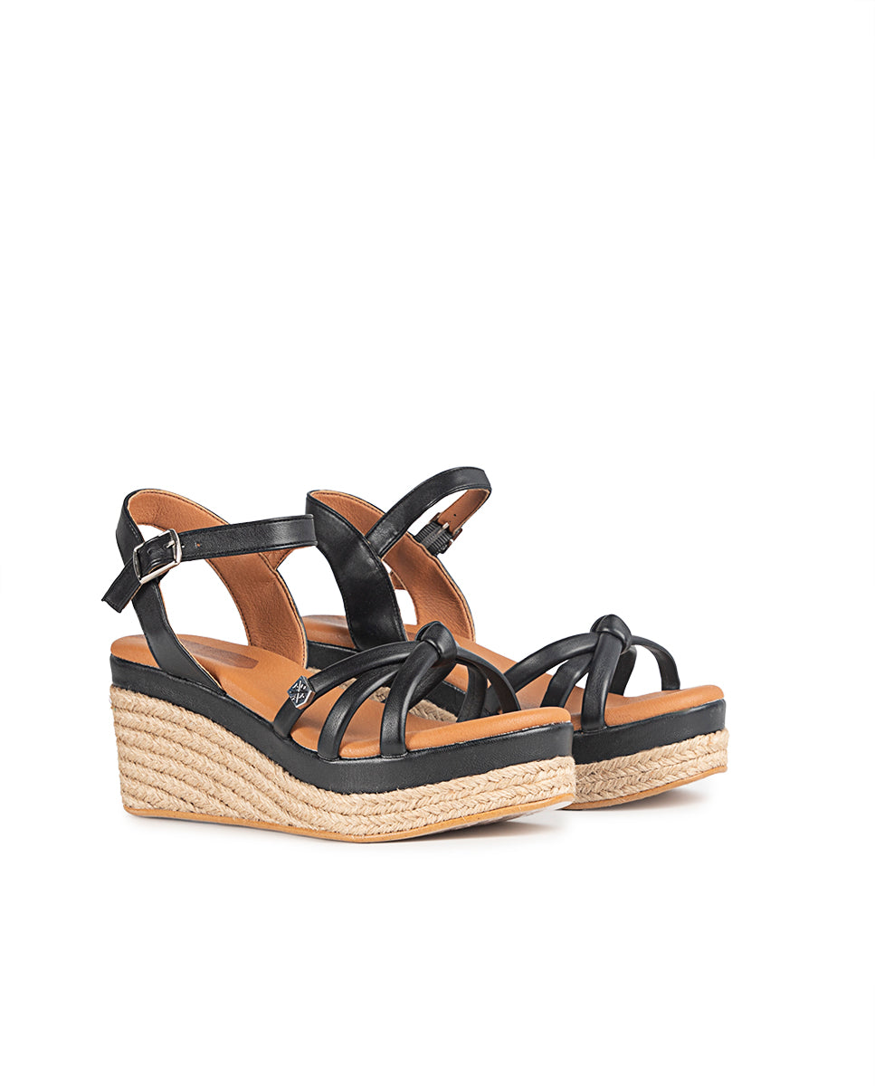 Low Jute Tampa Black Wedge with buckle