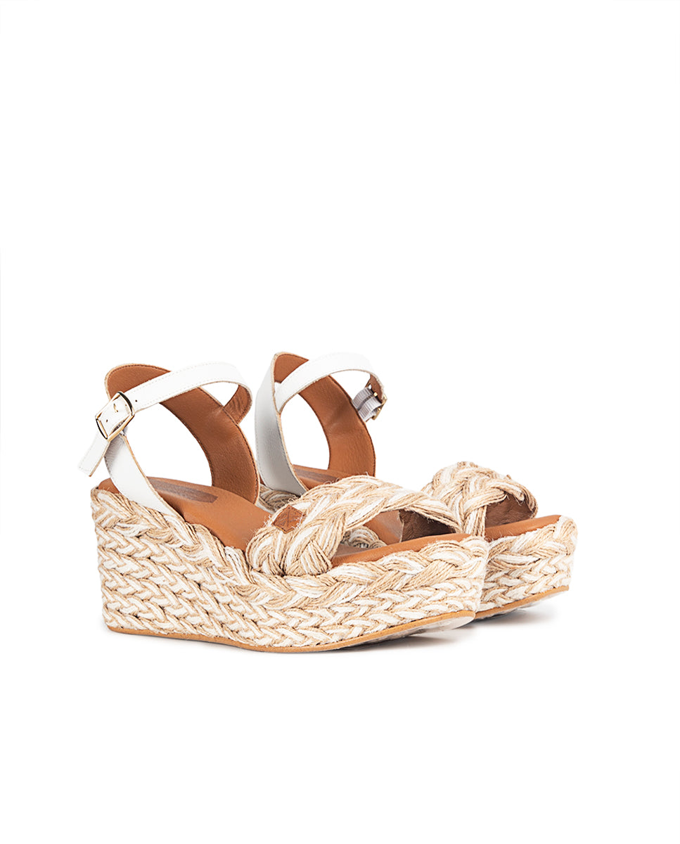 Low Jute Cameroon White Wedge with buckle