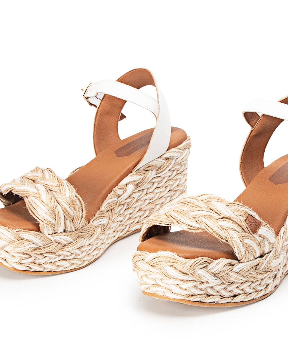Low Jute Cameroon White Wedge with buckle