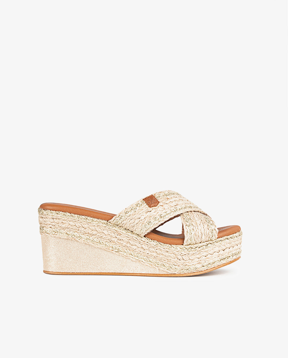 Low Wedge Jute Albufera laminated Platinum