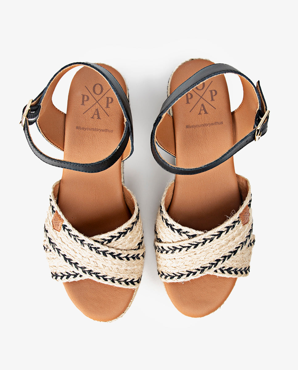 Benijo Salem Black Jute Low Wedge with buckle