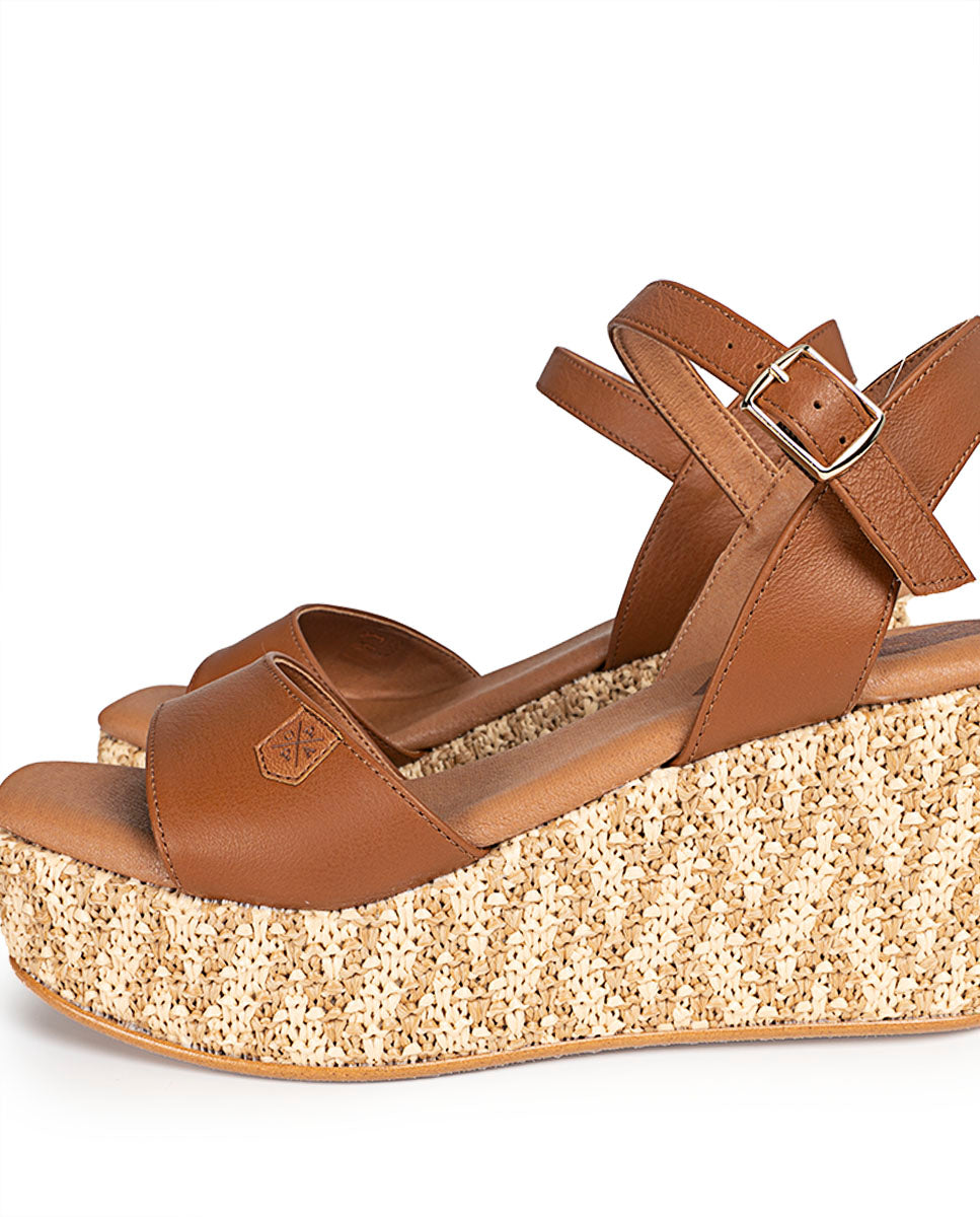 Low Jute Bombay Skin Leather Wedge with buckle