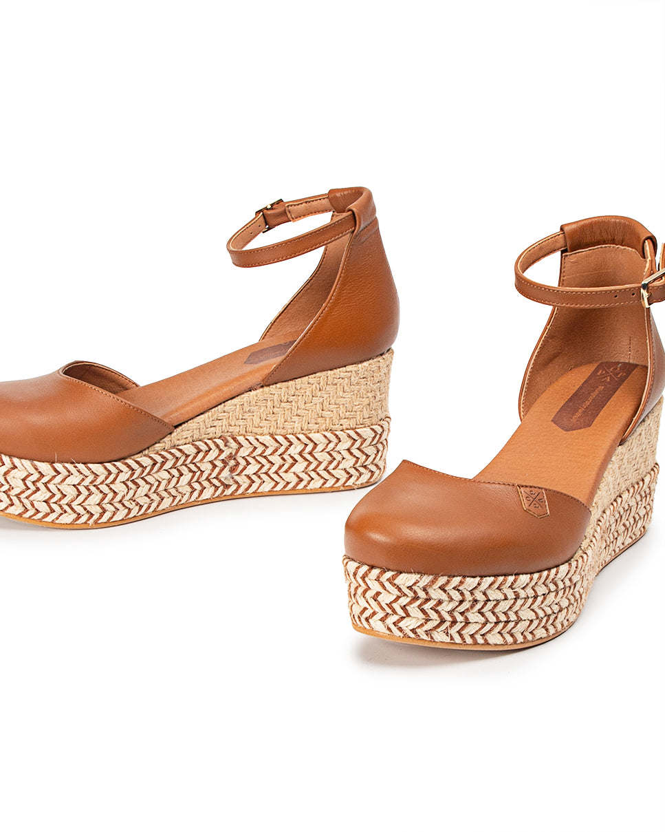 Low Jute Cantalar Leather Wedge with buckle