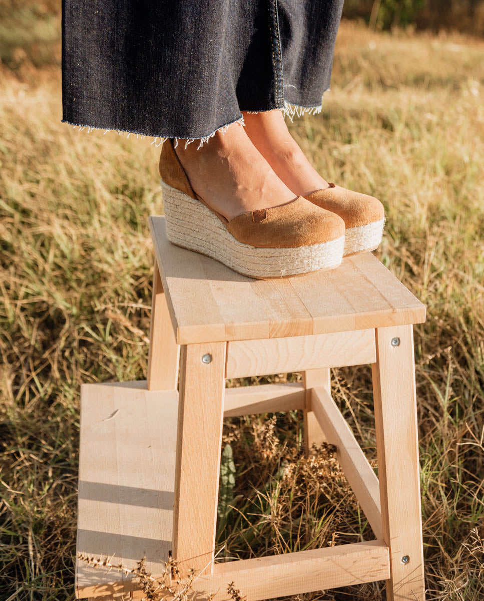 Bas Jute Wedge Cantalar Split Cuir avec boucle