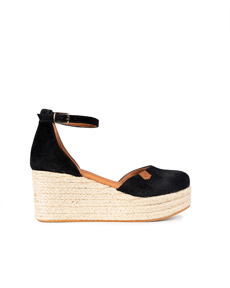 Low Jute Wedge Cantalar Black Suede with buckle