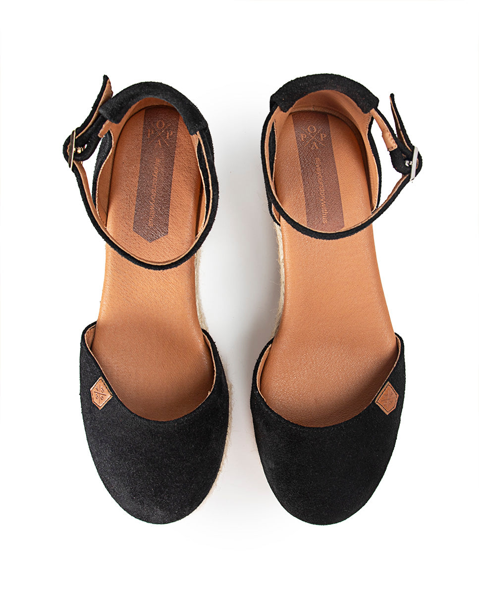 Low Jute Wedge Cantalar Black Suede with buckle