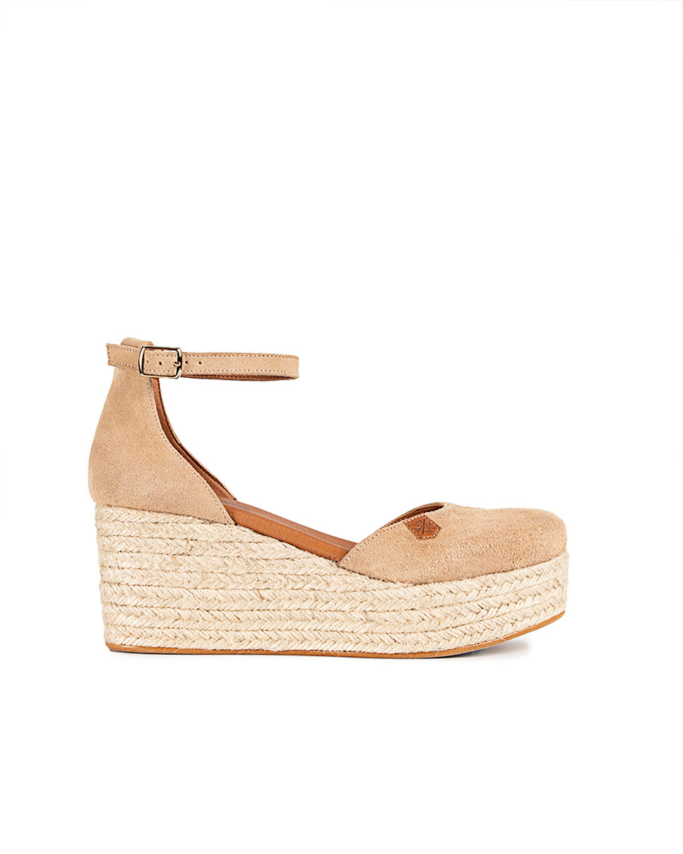 Cale basse en jute Cantalar croûte de cuir beige avec boucle