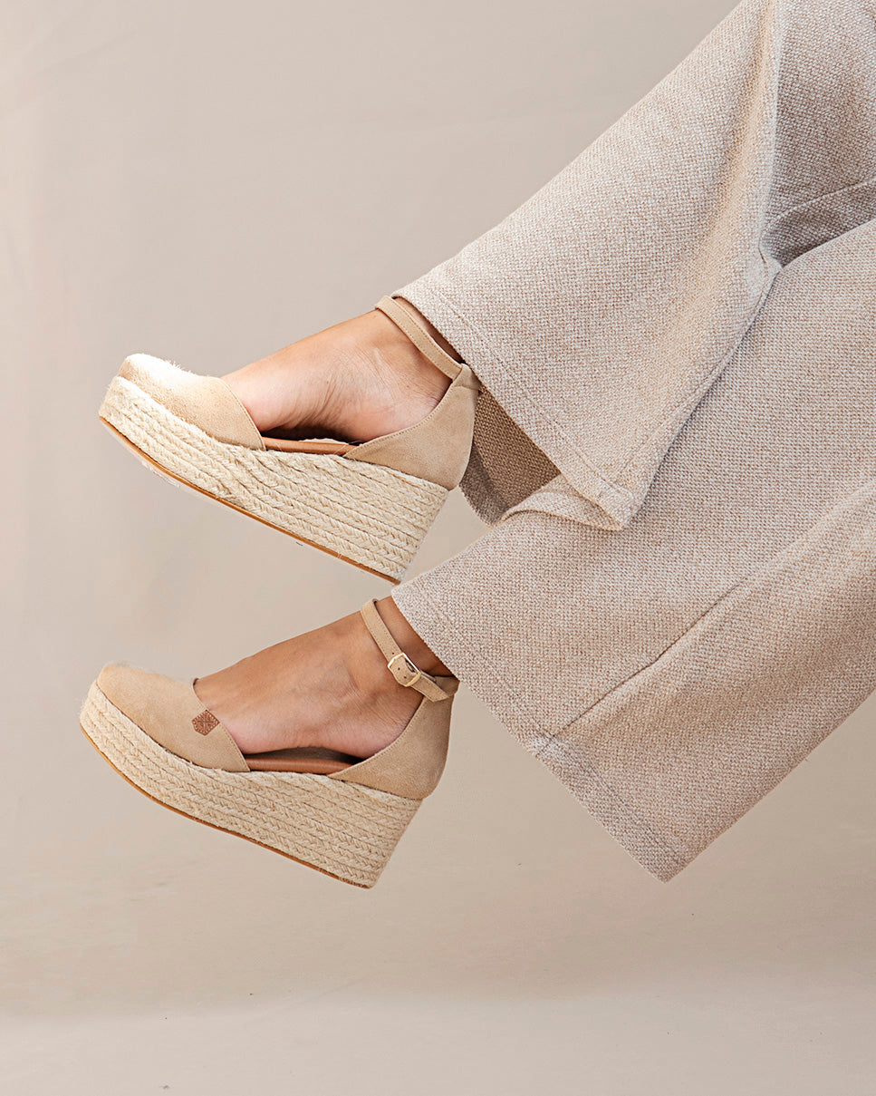 Cale basse en jute Cantalar croûte de cuir beige avec boucle