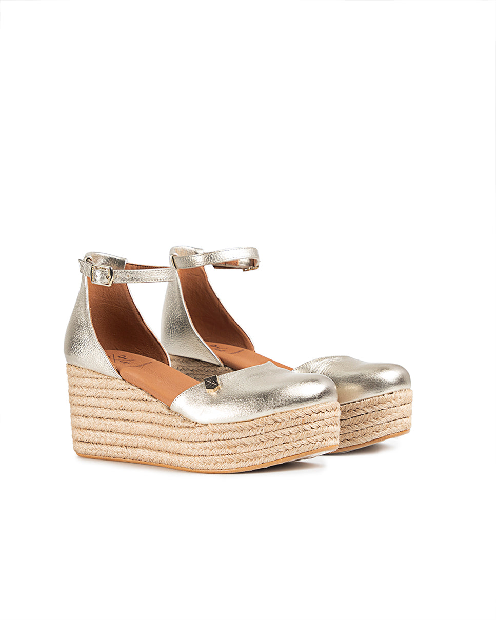 Low Jute Cantalar Platinum Laminated Wedge with buckle