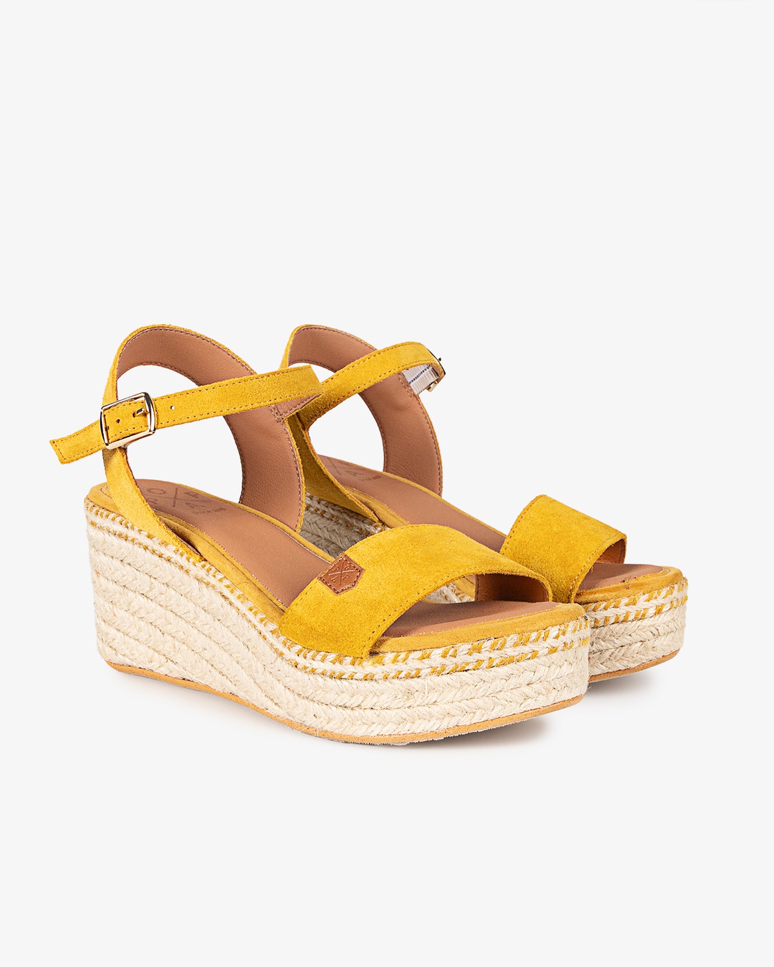 Compensée Basse Arambol Cuir Velours Moutarde