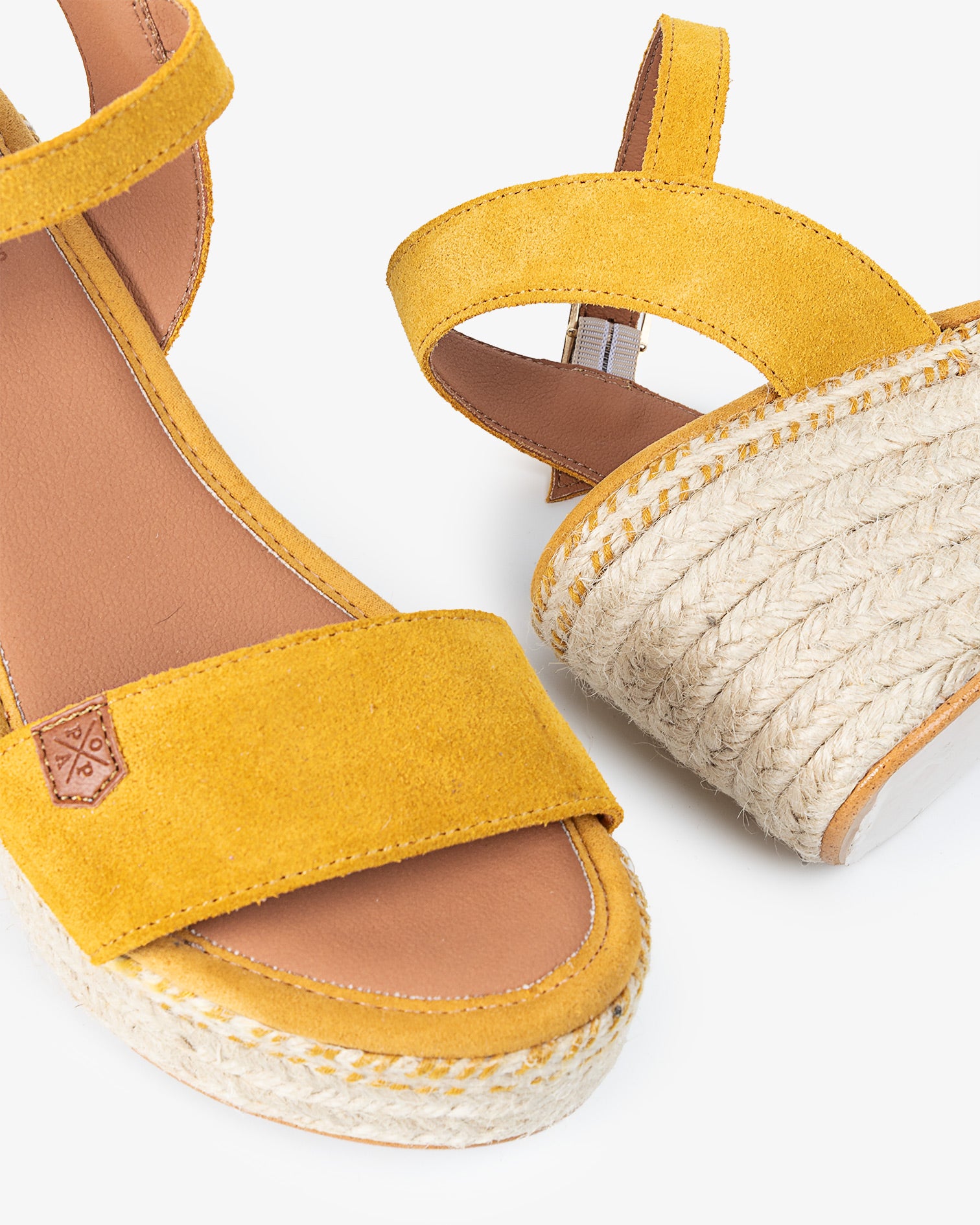 Compensée Basse Arambol Cuir Velours Moutarde