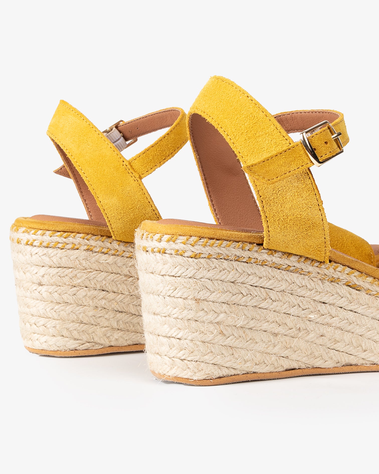 Compensée Basse Arambol Cuir Velours Moutarde