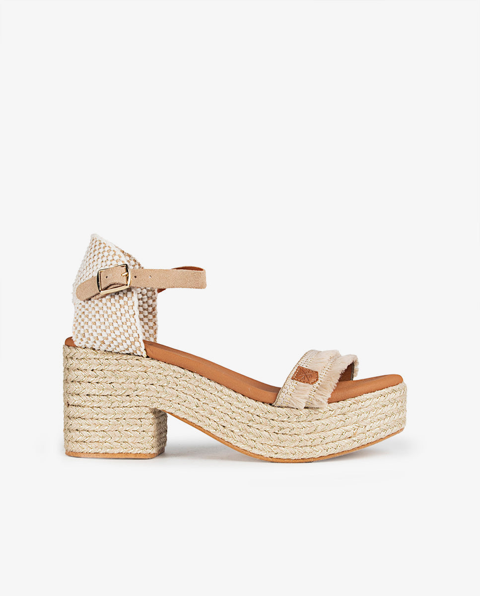 Beige Fringed Izalco Heel Wedge