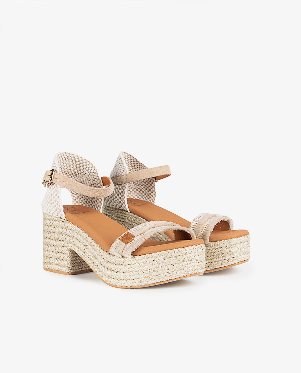 Beige Fringed Izalco Heel Wedge