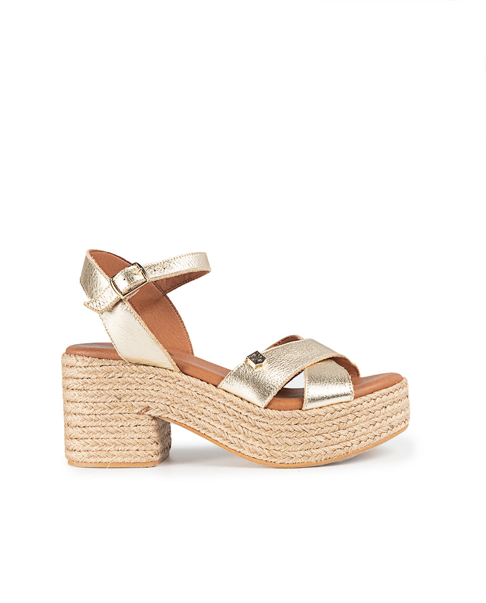 Wedge Heel Jute Clifton Platinum Laminated with buckle