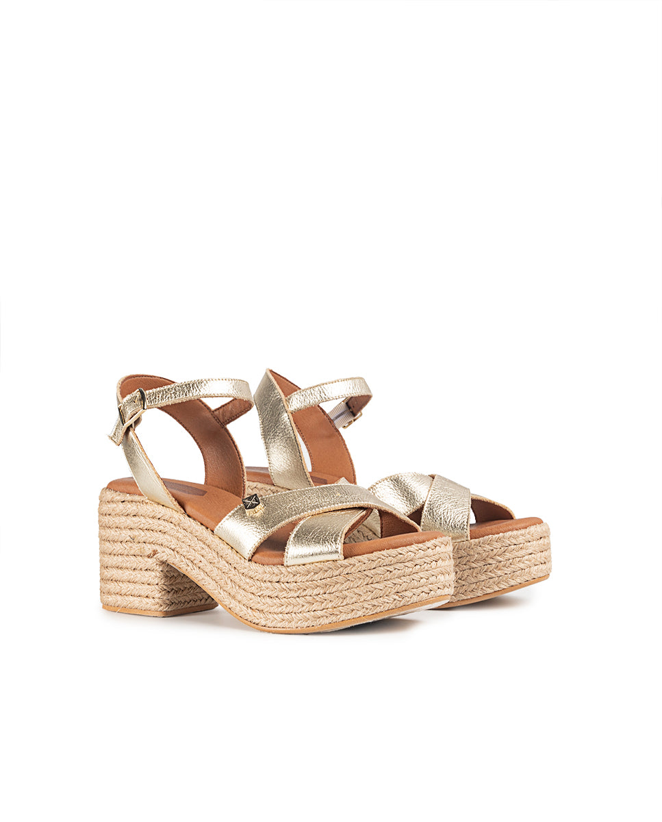 Wedge Heel Jute Clifton Platinum Laminated with buckle