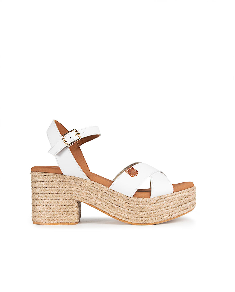 White Jute Clifton Leather Wedge Heel with Buckle