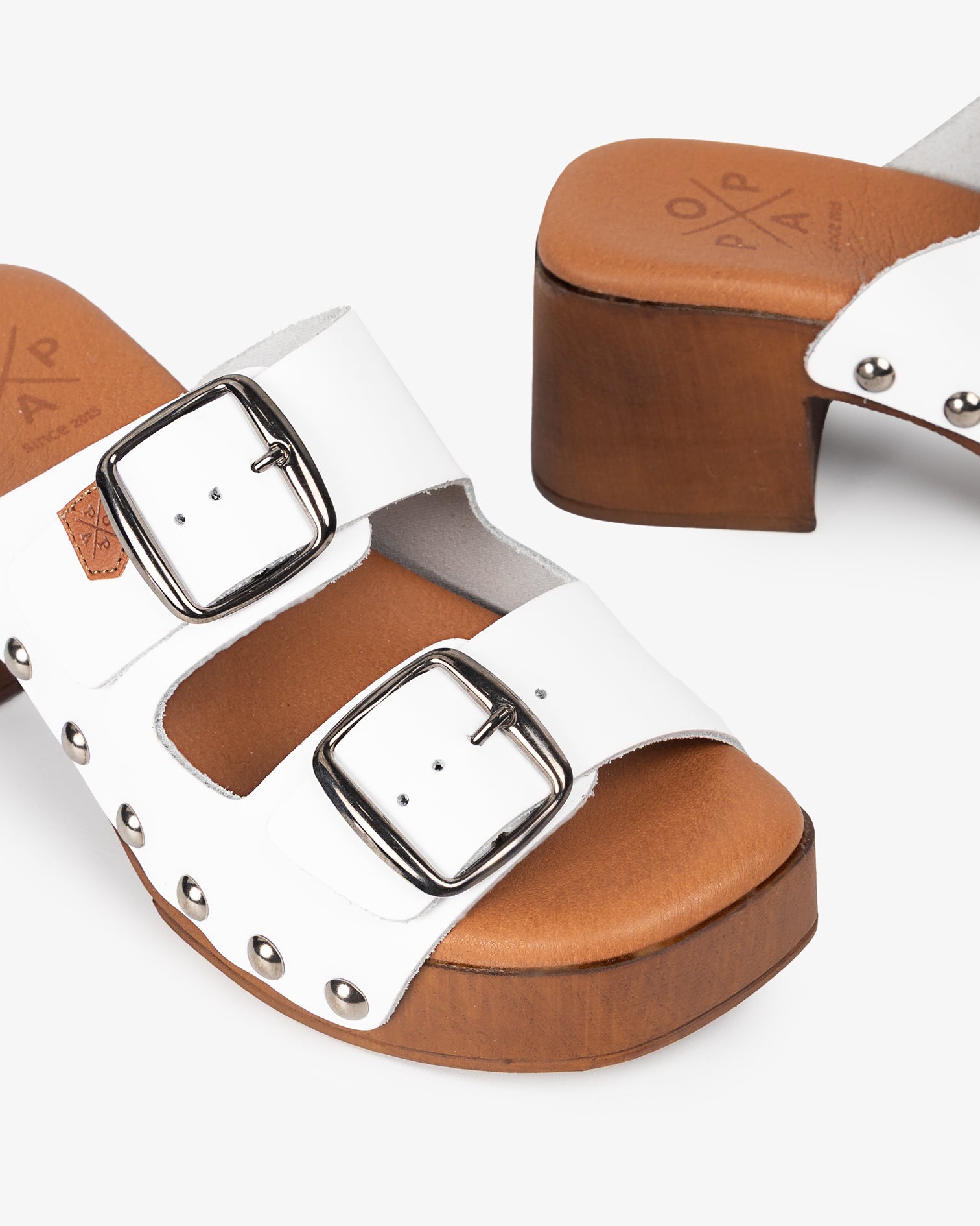 Zueco Madera Tachas Yew Piel Blanco 35