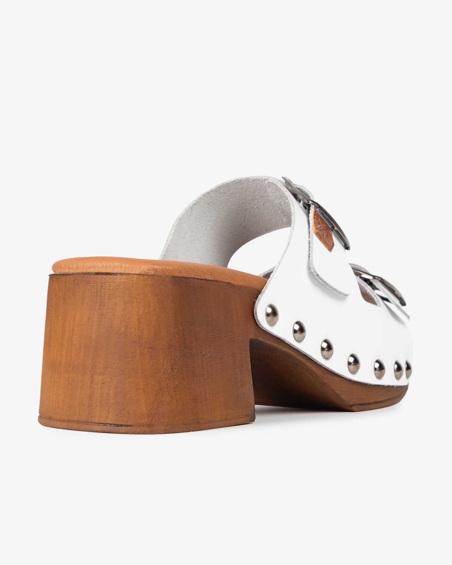 Zueco Madera Tachas Yew Piel Blanco 35