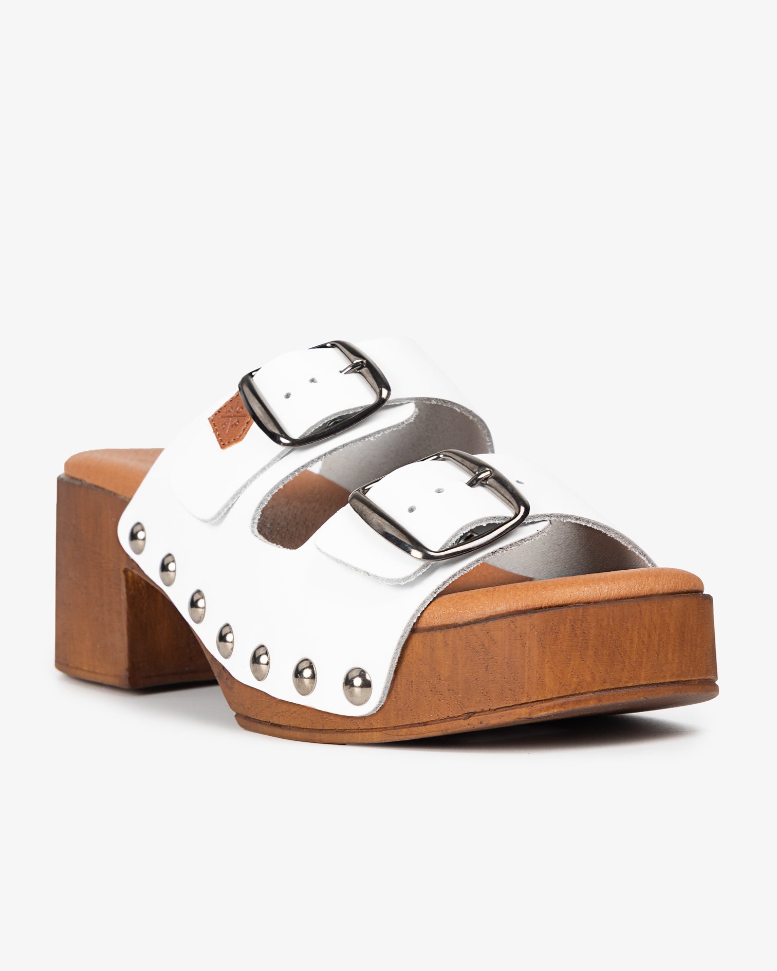 Zueco Madera Tachas Yew Piel Blanco 35