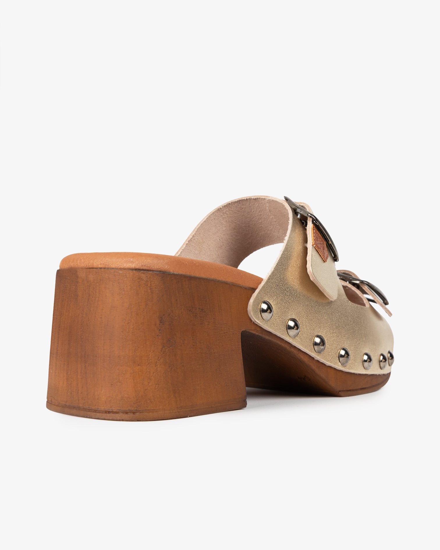 Zueco Madera tachas Yew Piel Oro 35