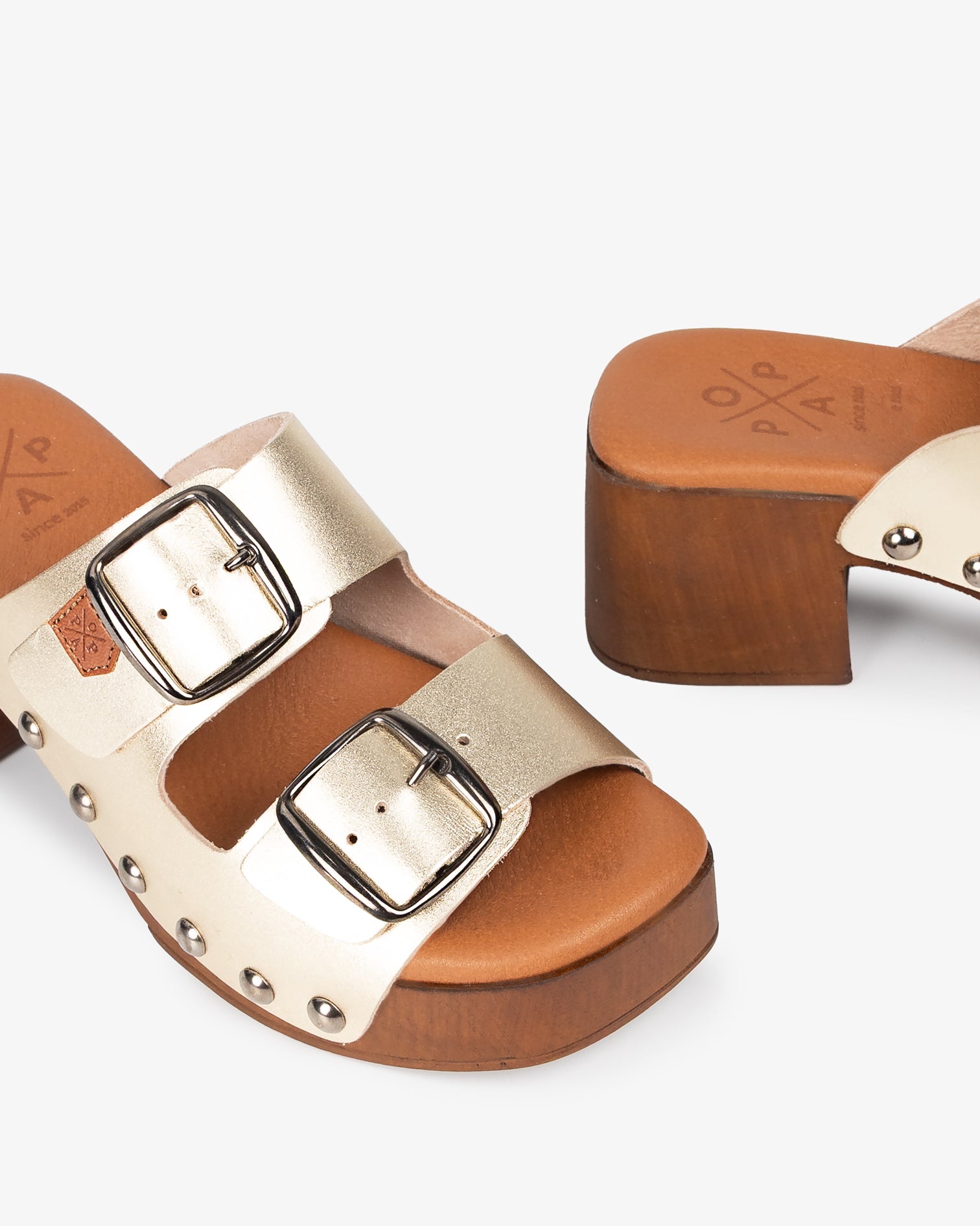 Zueco Madera tachas Yew Piel Oro 35