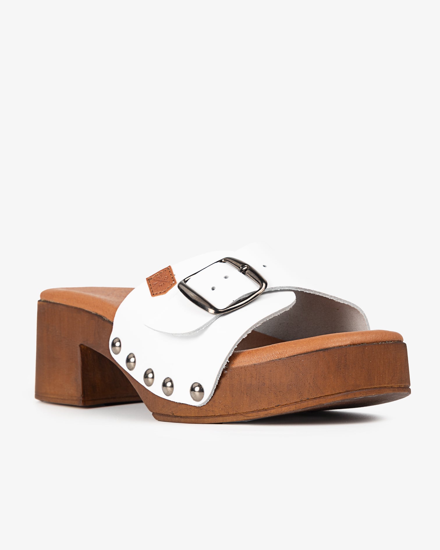 Sandalia Madera Tachas Ceiba Piel Blanco 35