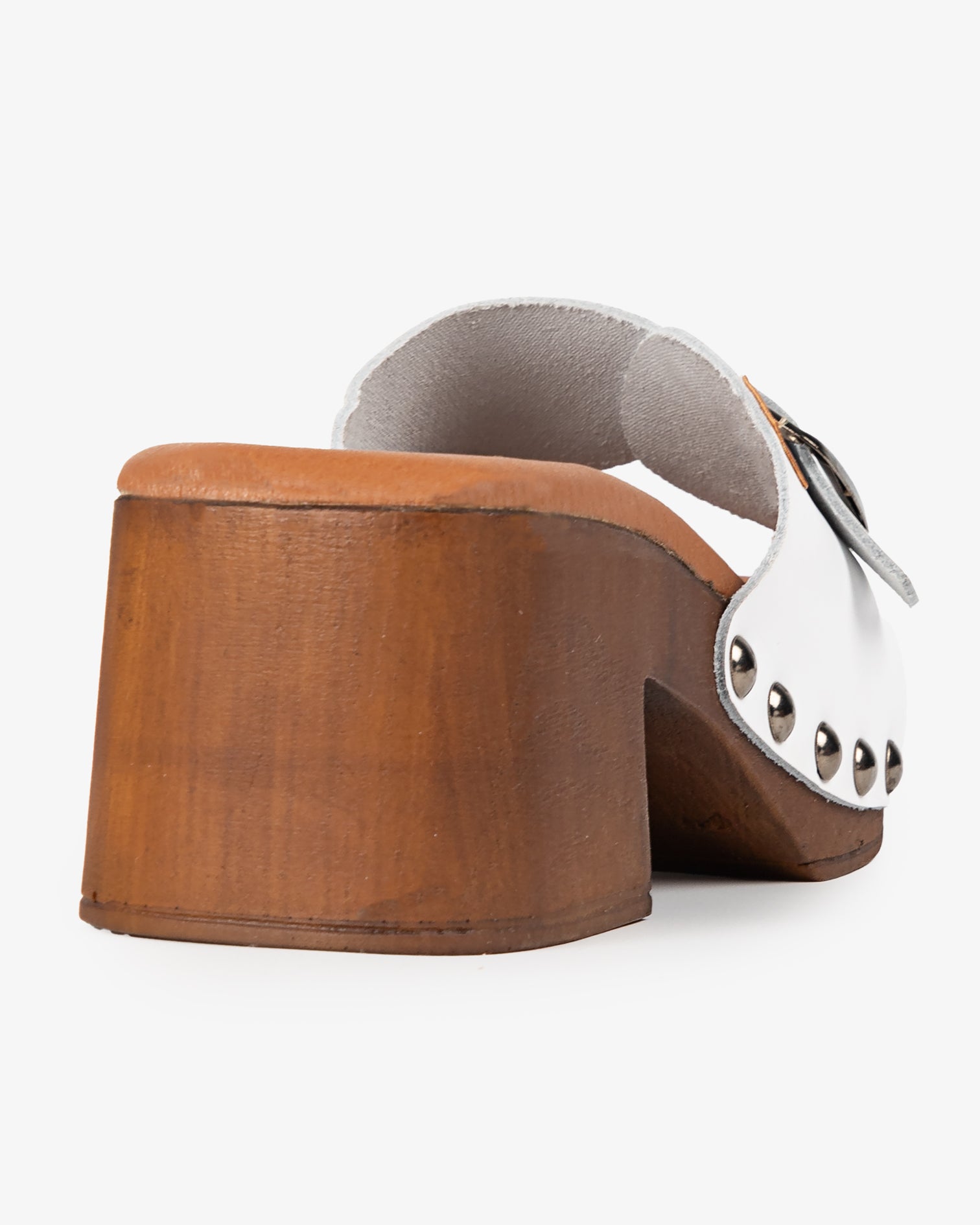 Sandalia Madera Tachas Ceiba Piel Blanco 35