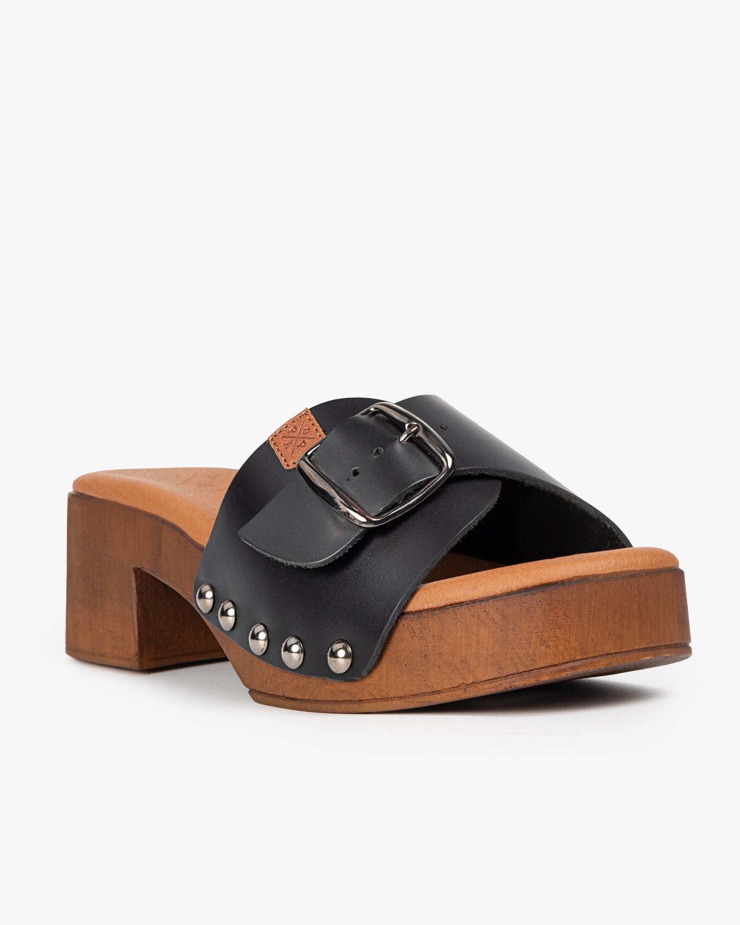 Sandalia Madera Tachas Ceiba Piel Negro 35