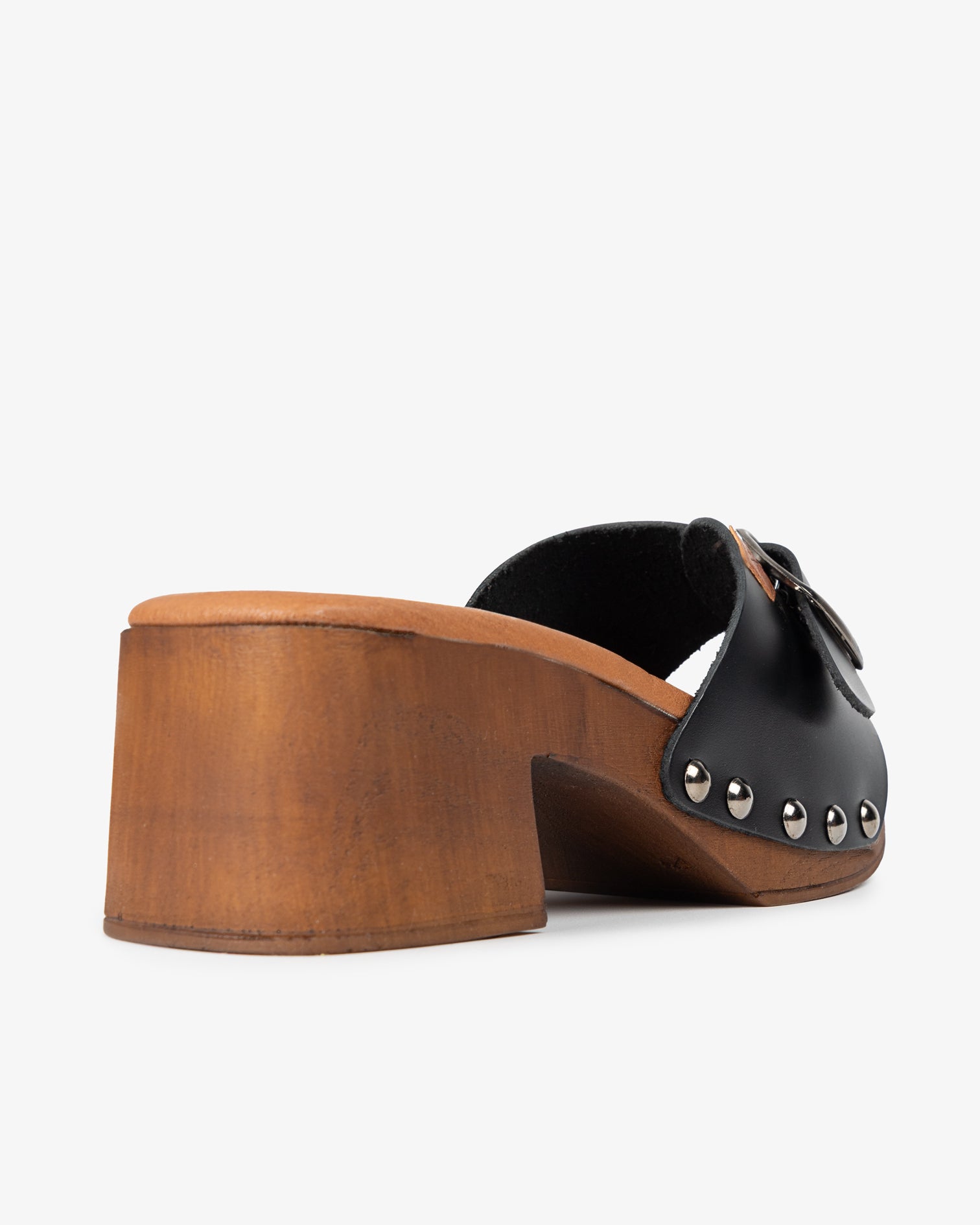Sandalia Madera Tachas Ceiba Piel Negro 35