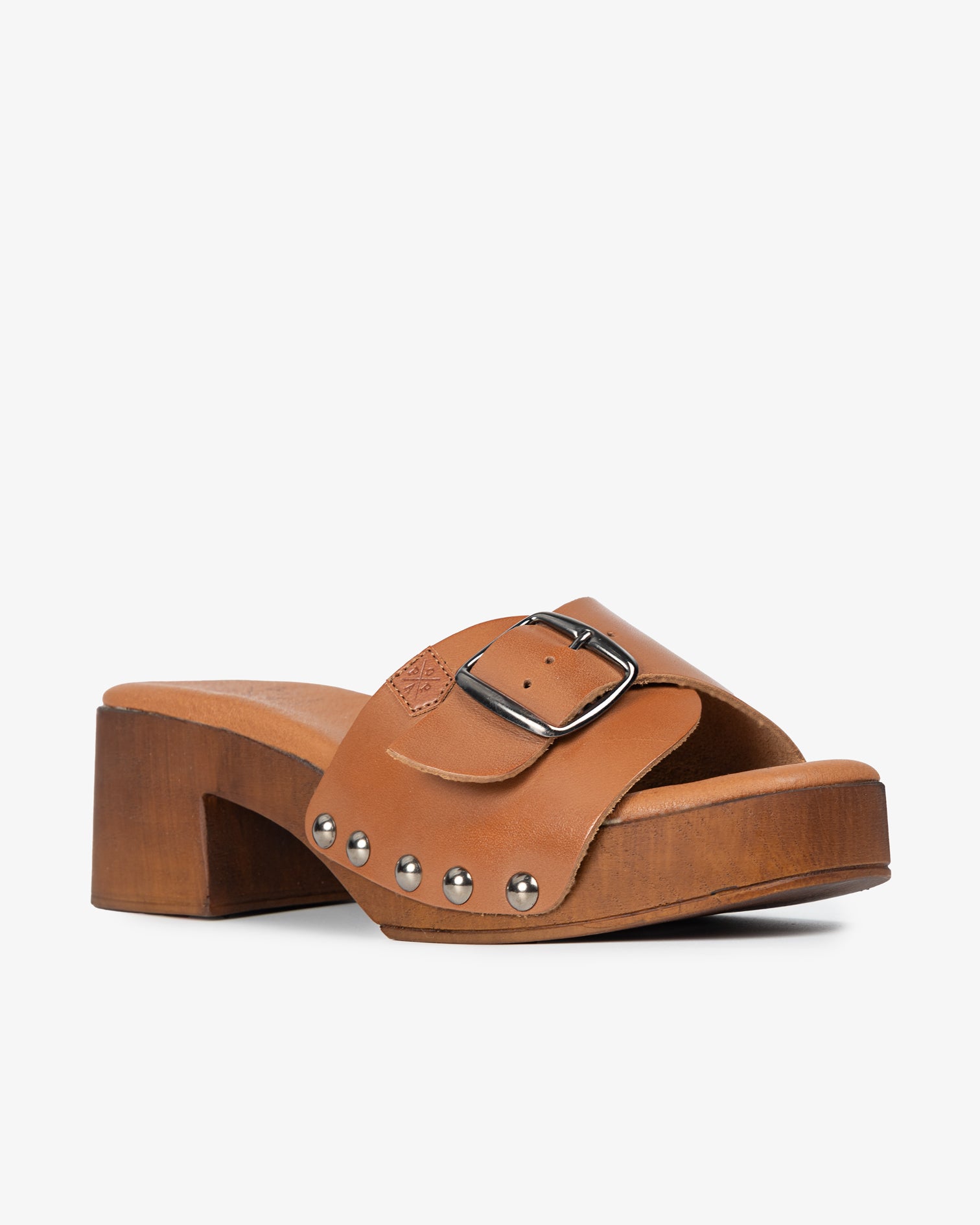 Sandalia Madera Tachas Ceiba Piel Cuero 35