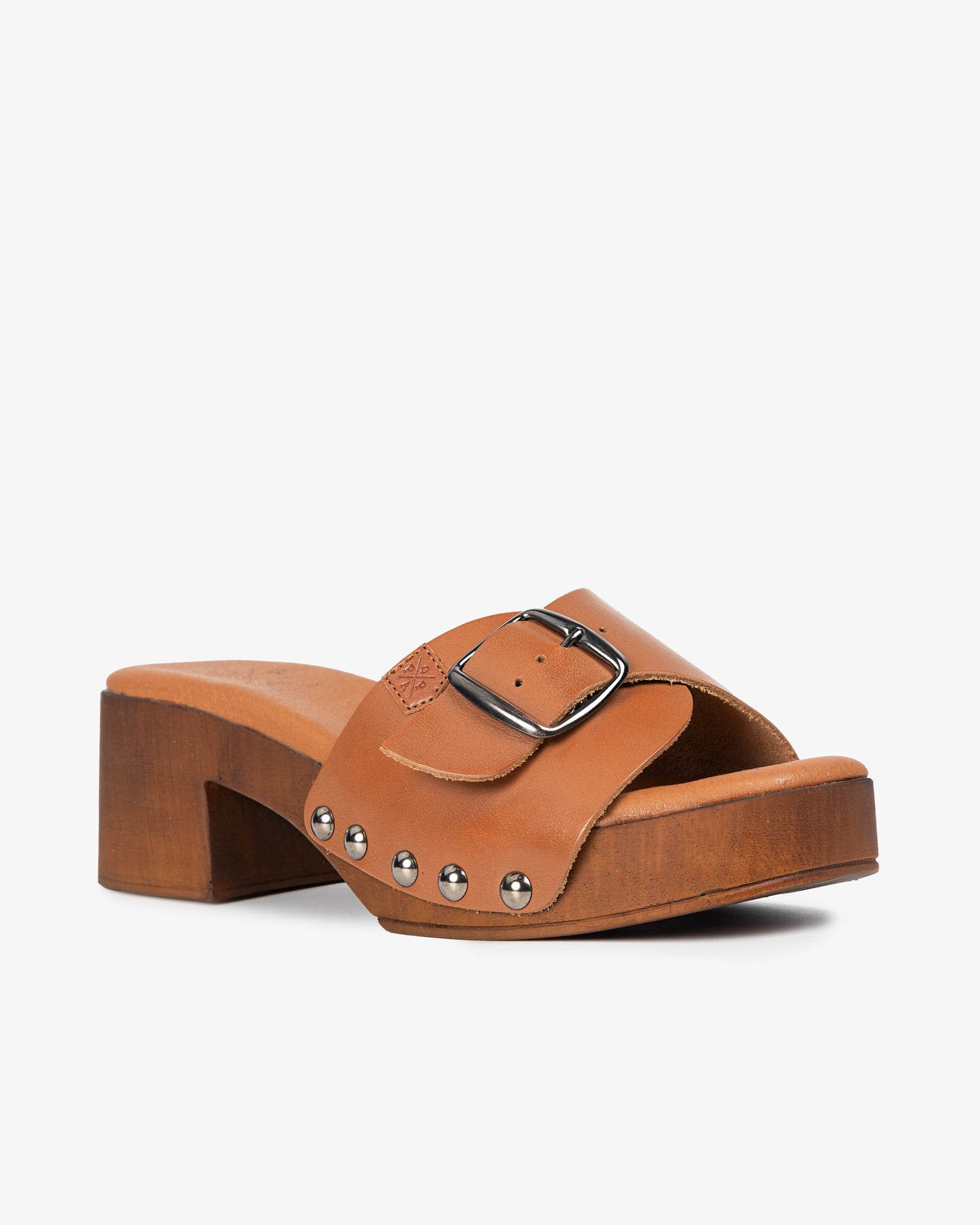 Sandalia Madera Tachas Ceiba Piel Cuero 35