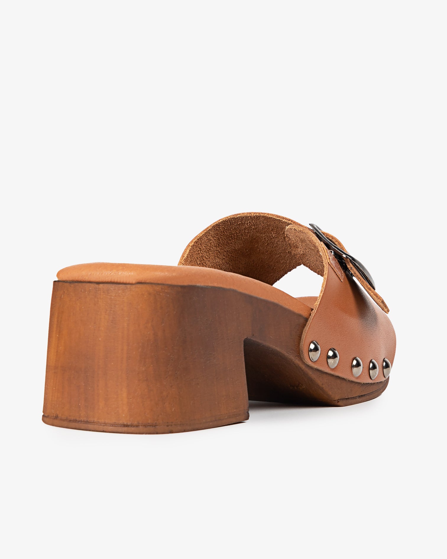 Sandalia Madera Tachas Ceiba Piel Cuero 35