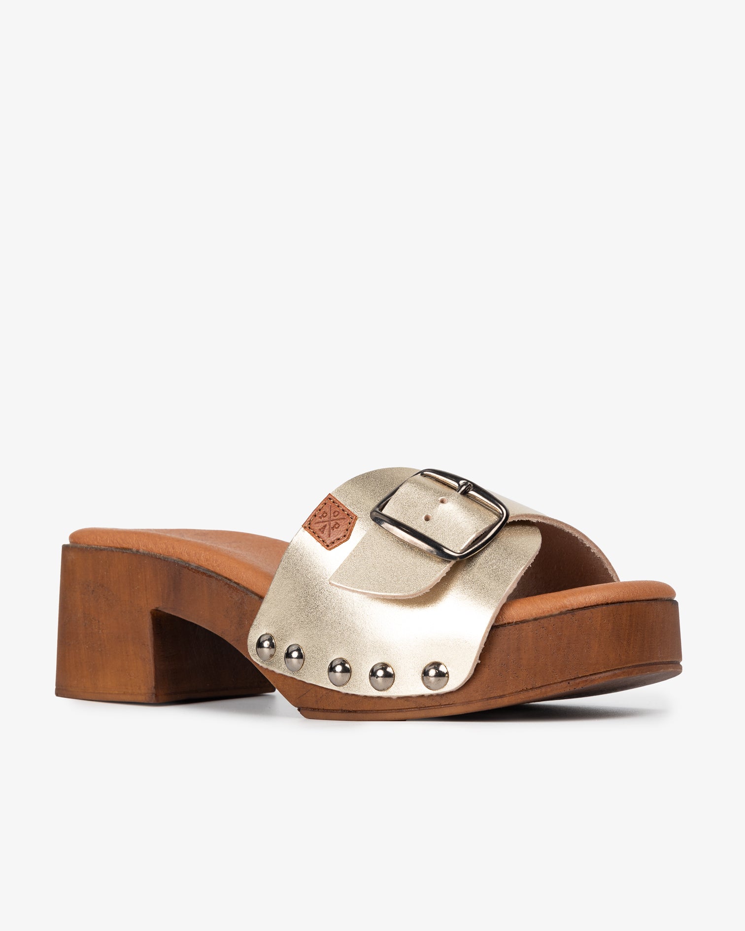Sandalia Madera Tachas Ceiba Piel Oro 35