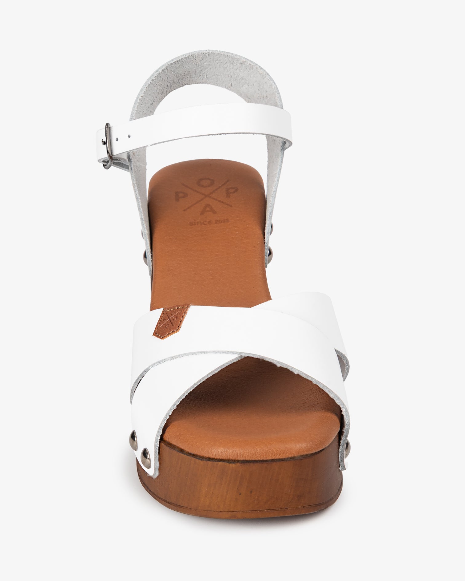 Sandalia Madera Tachas Cherry Piel Blanco 35