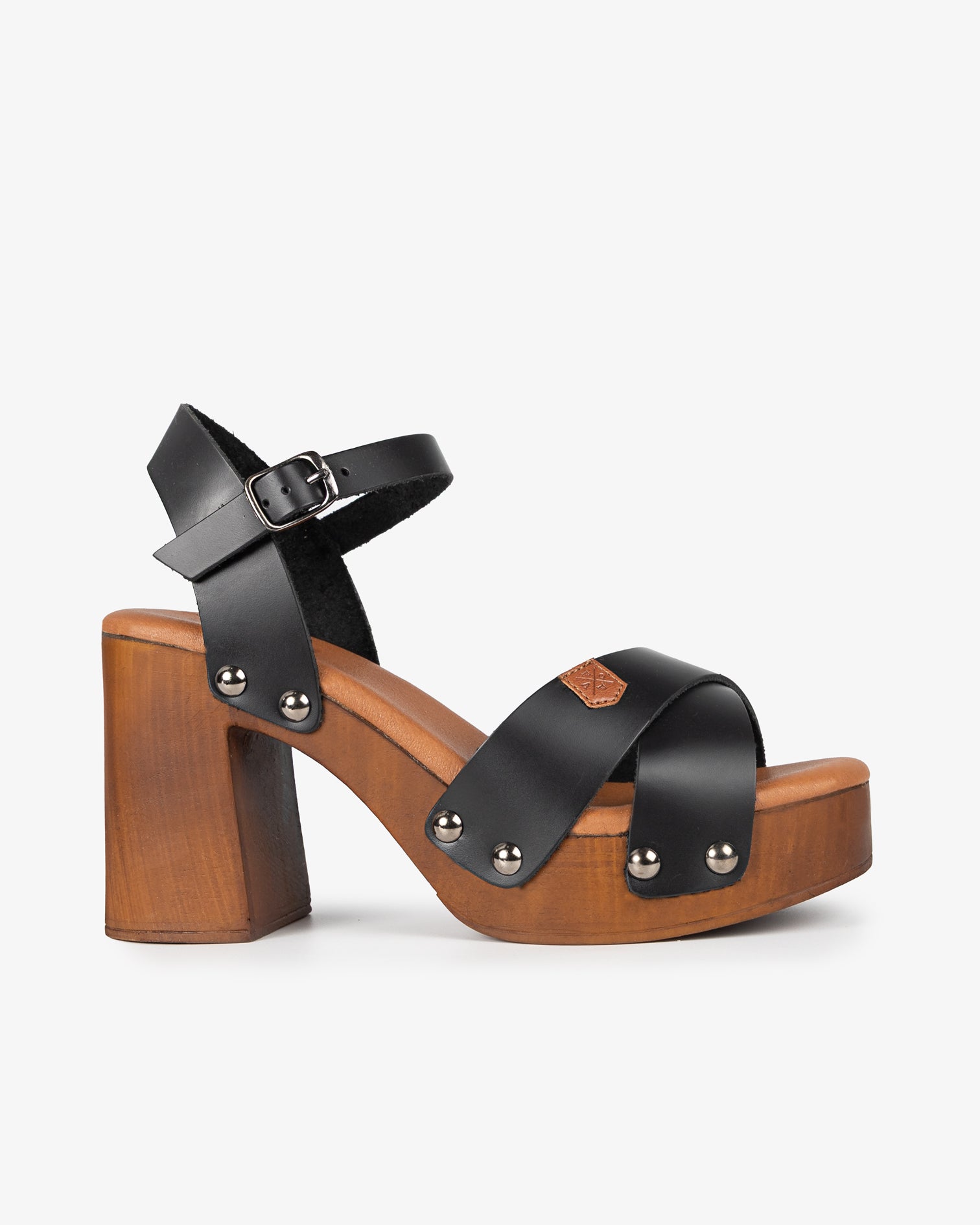 Sandalia Madera Tachas Cherry Piel Negro 35