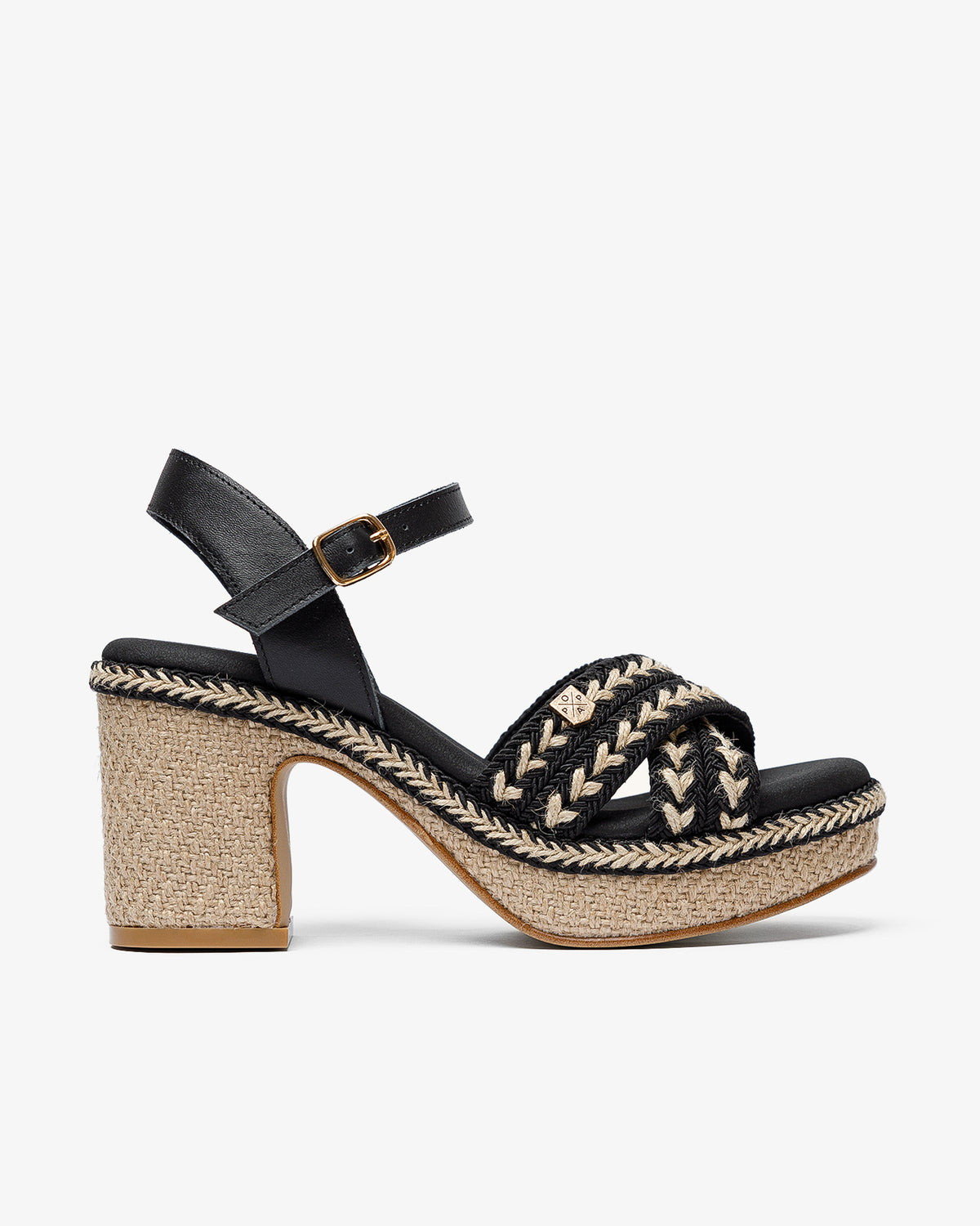 Sandalia Tacón Mujer Color Negro en Yute Melia | POPA