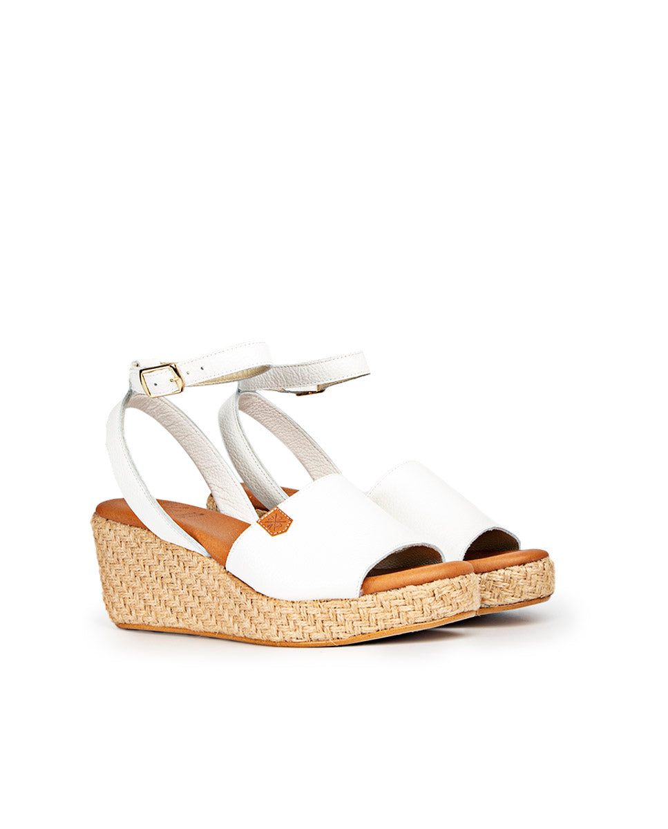 Elettra White Leather Low Wedge