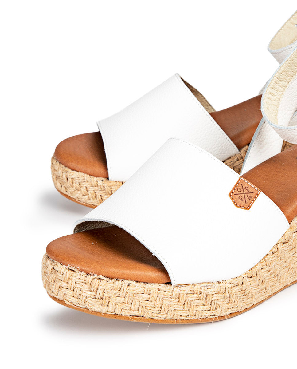 Elettra White Leather Low Wedge