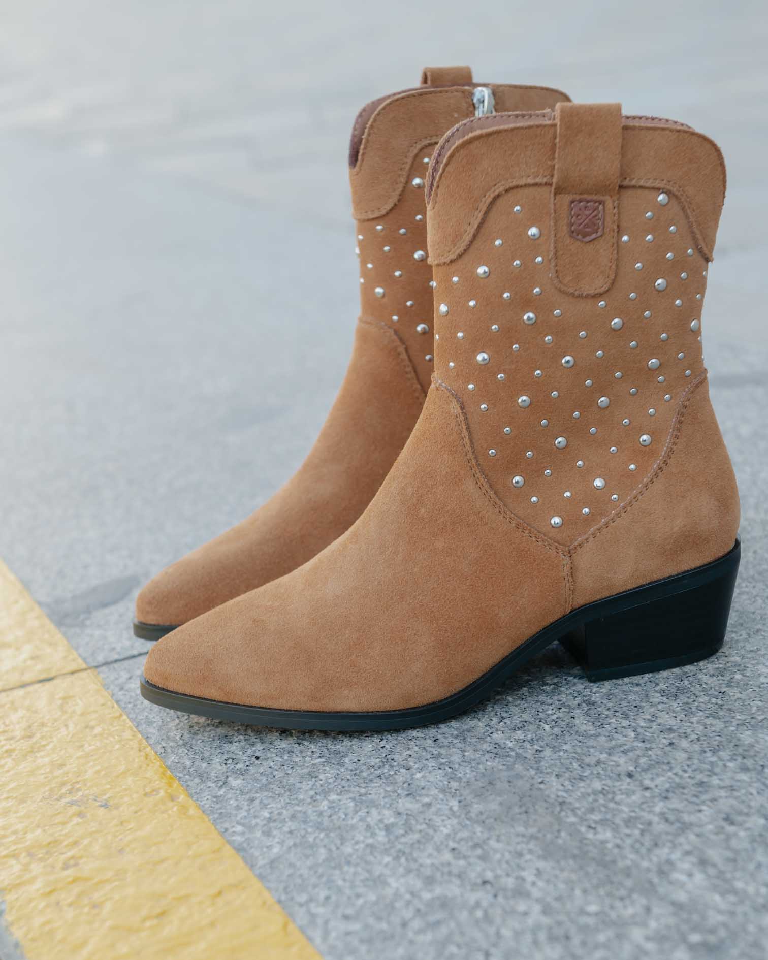 Brown Suede Ankle Boot with Studs Senda