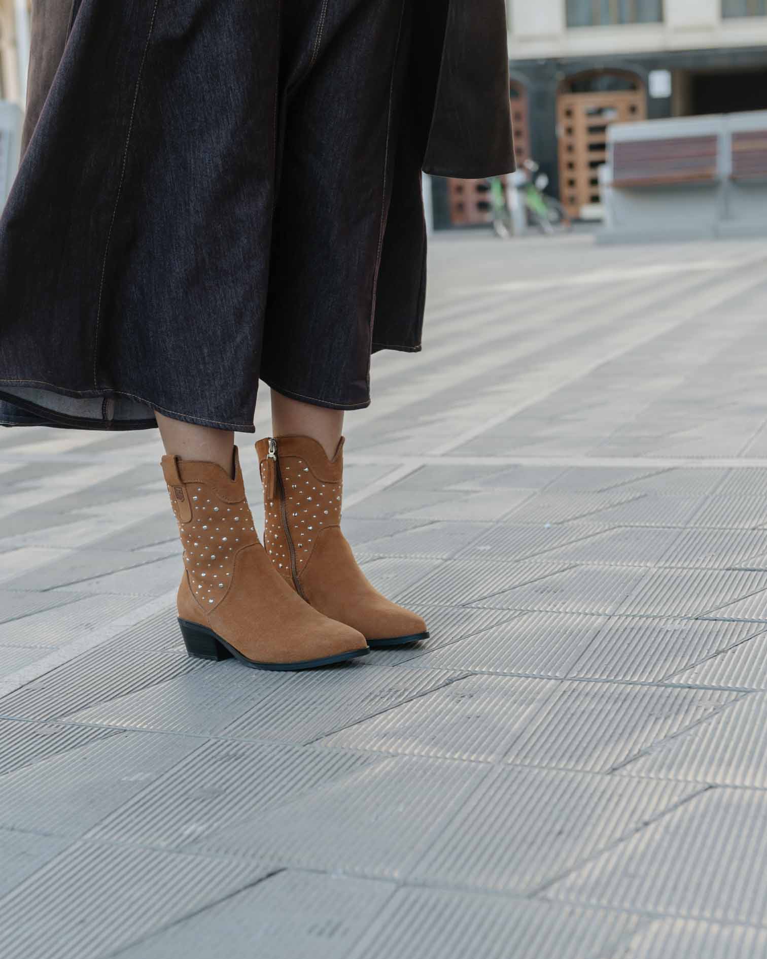 Brown Suede Ankle Boot with Studs Senda