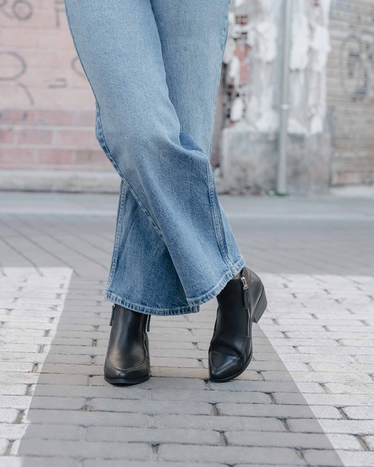 Black Leather Urban Ankle Boot with Zipper