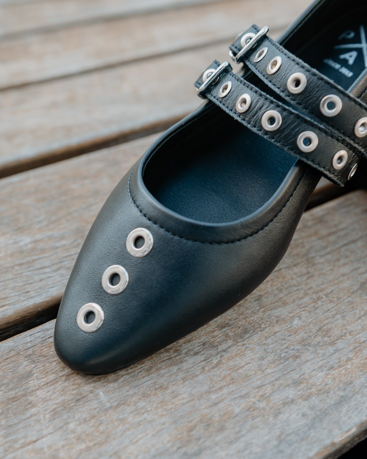 Black Leather Ballerina with Star Studs