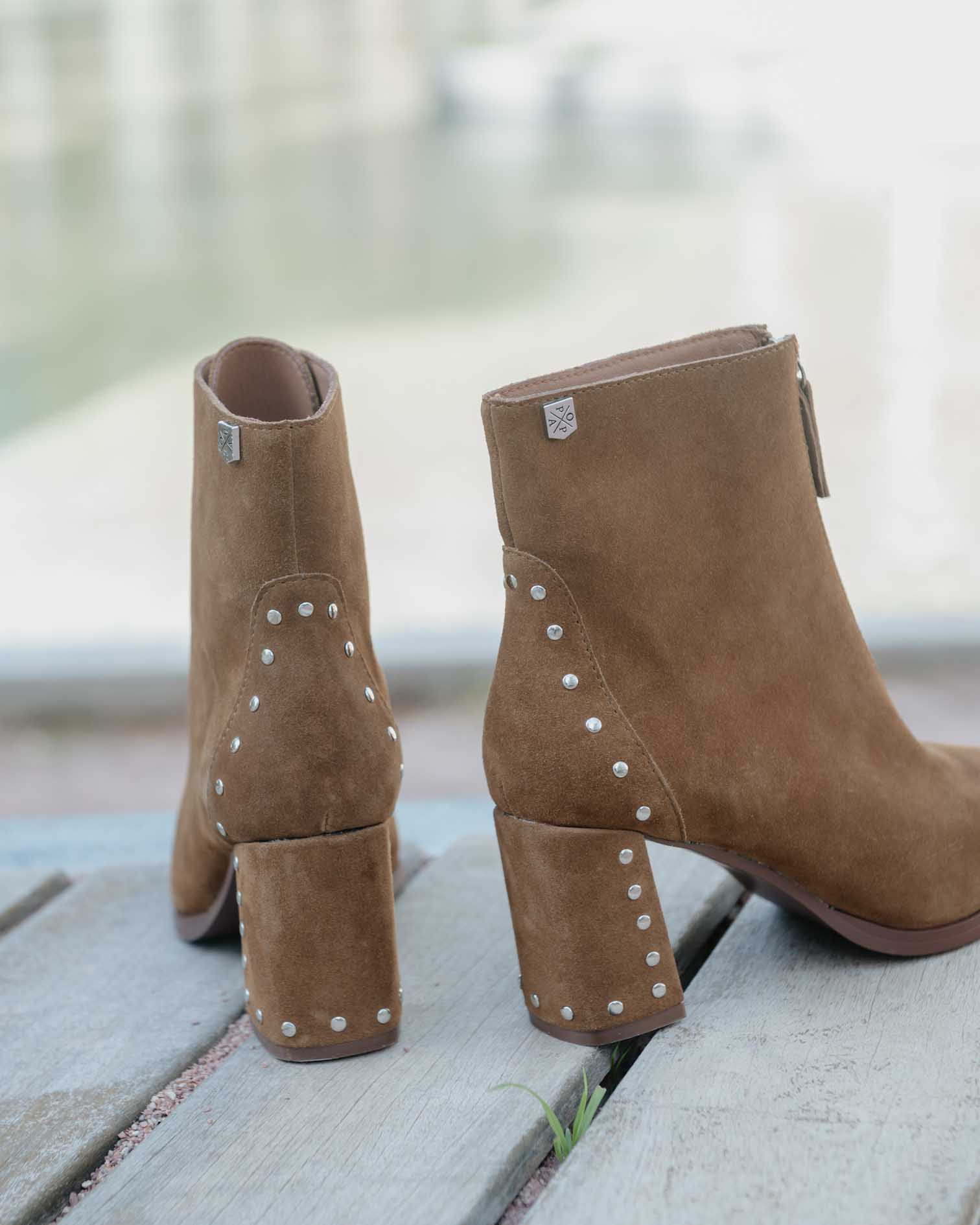 Brown Suede Ankle Boot with Studs Atenea