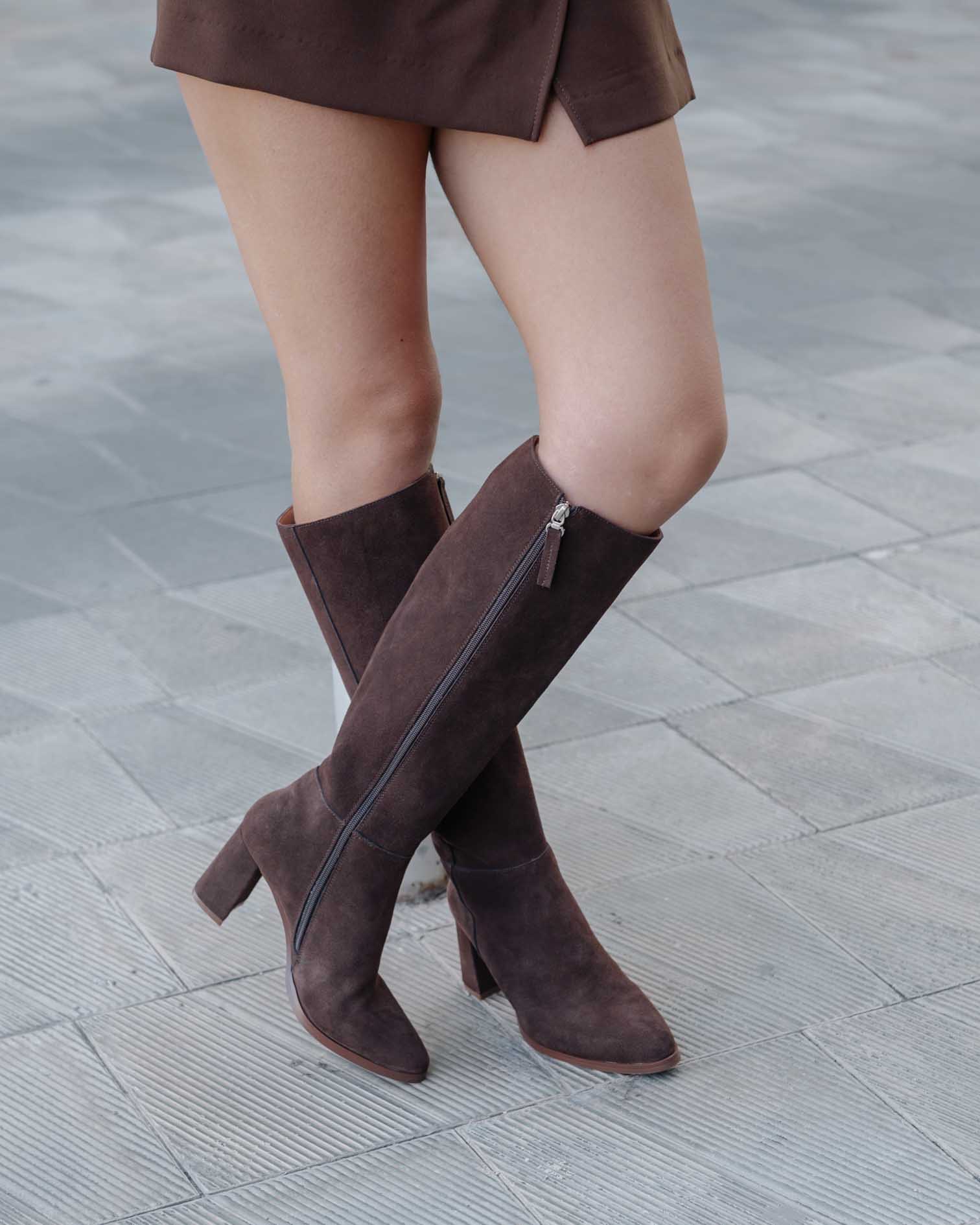 Bota Alta de Serraje Marrón Sinnara