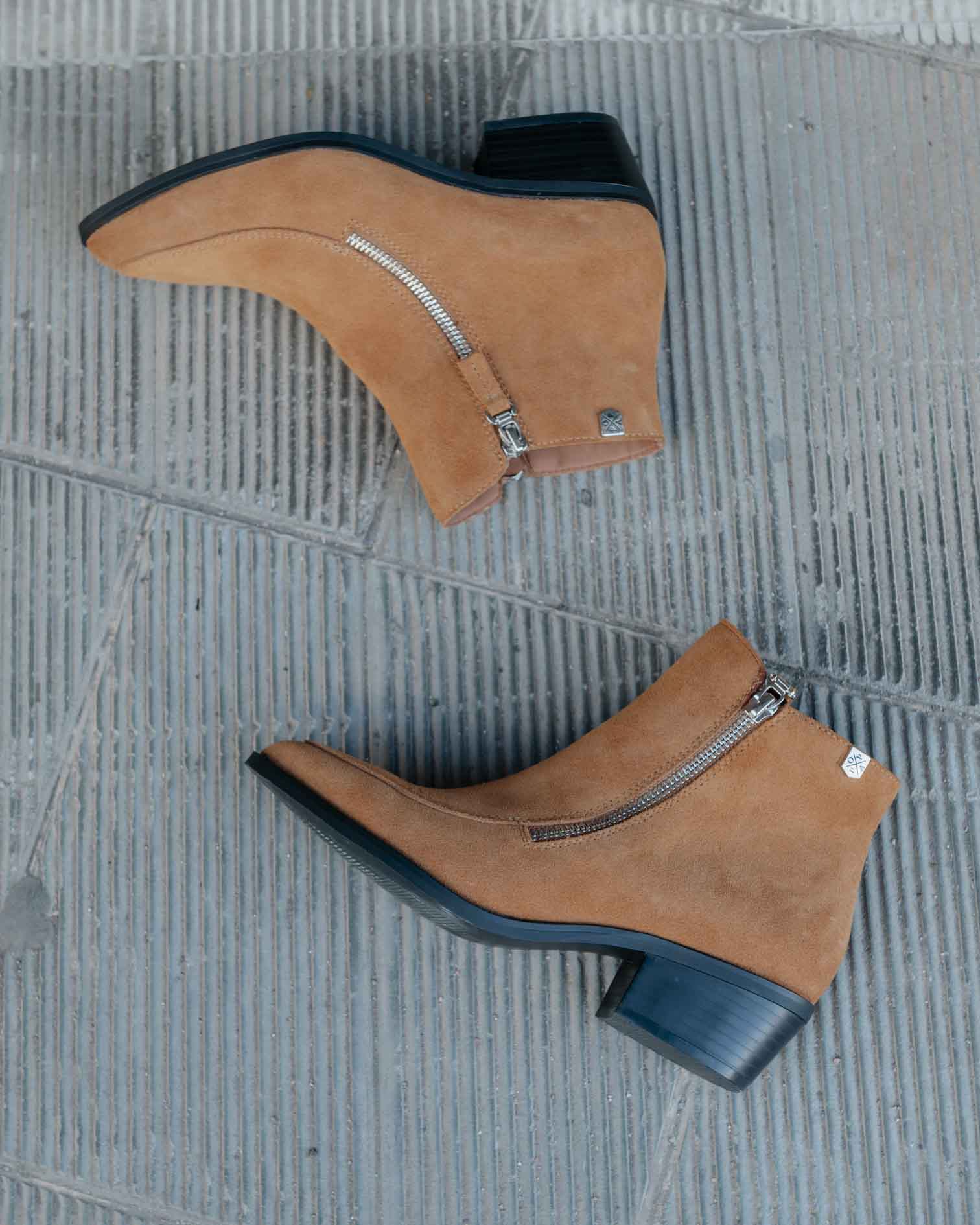 Brown Suede Ankle Boot with Urban Zipper