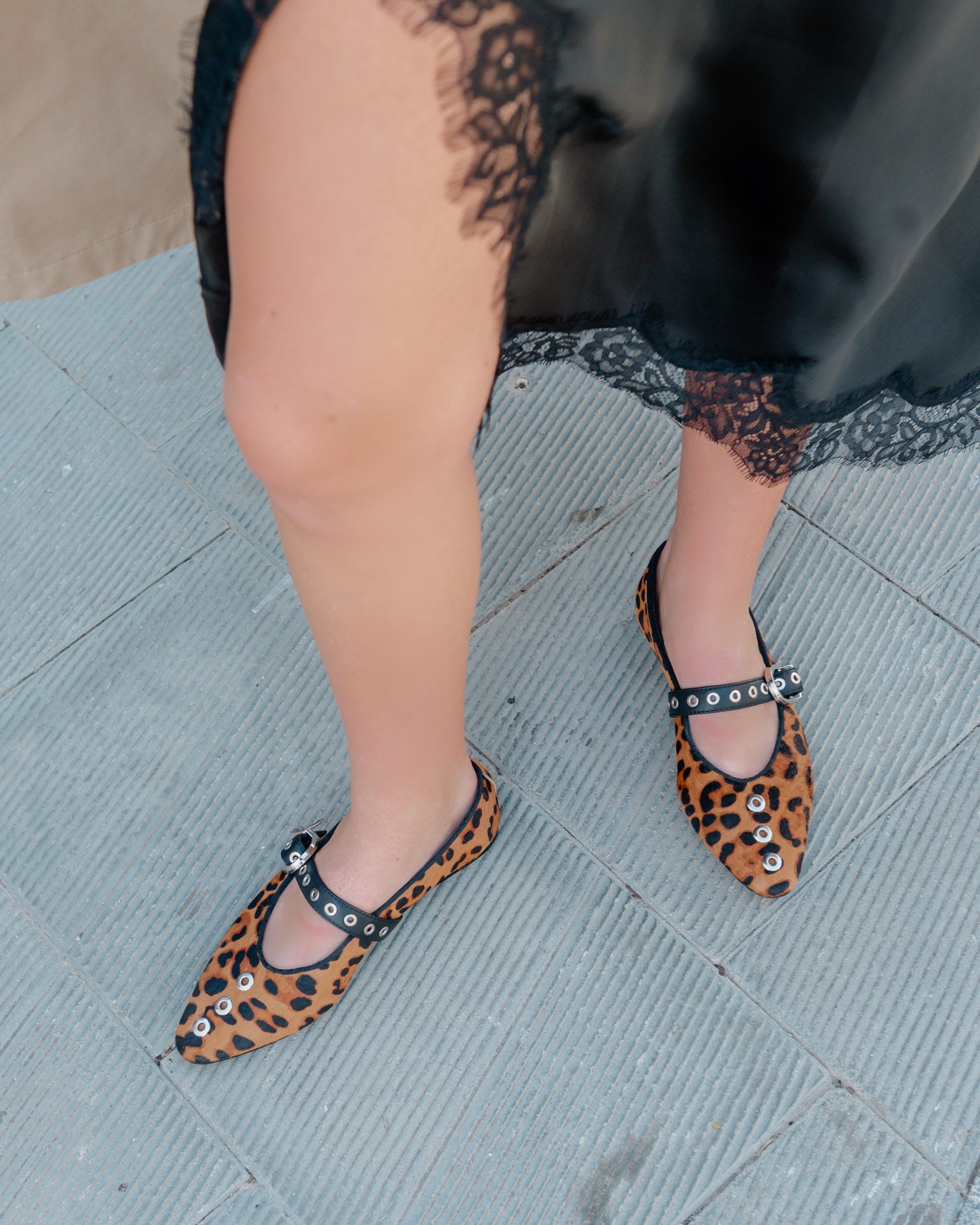 Leopard Print Ballerina Flats with Buckle Luzetta
