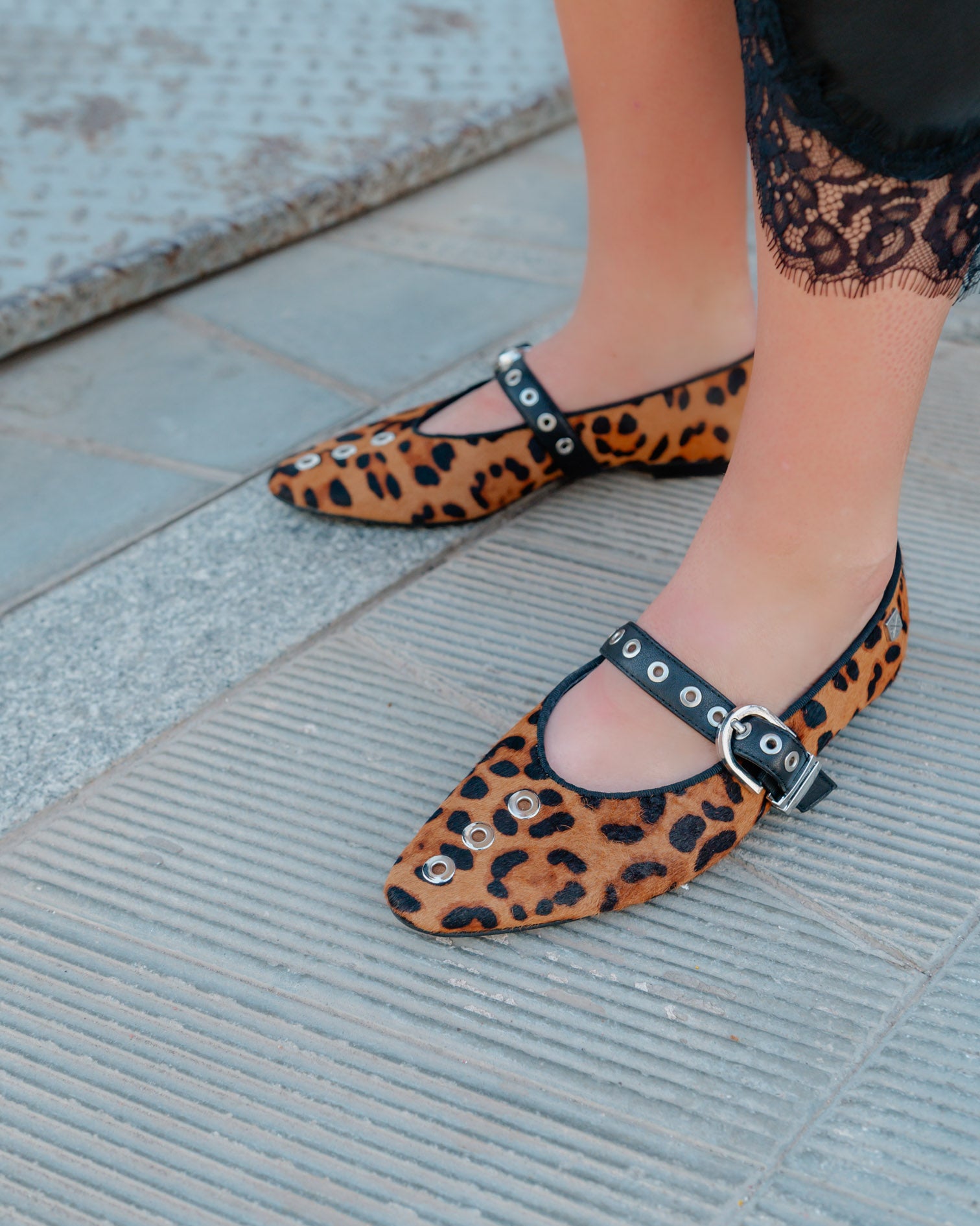 Leopard Print Ballerina Flats with Buckle Luzetta