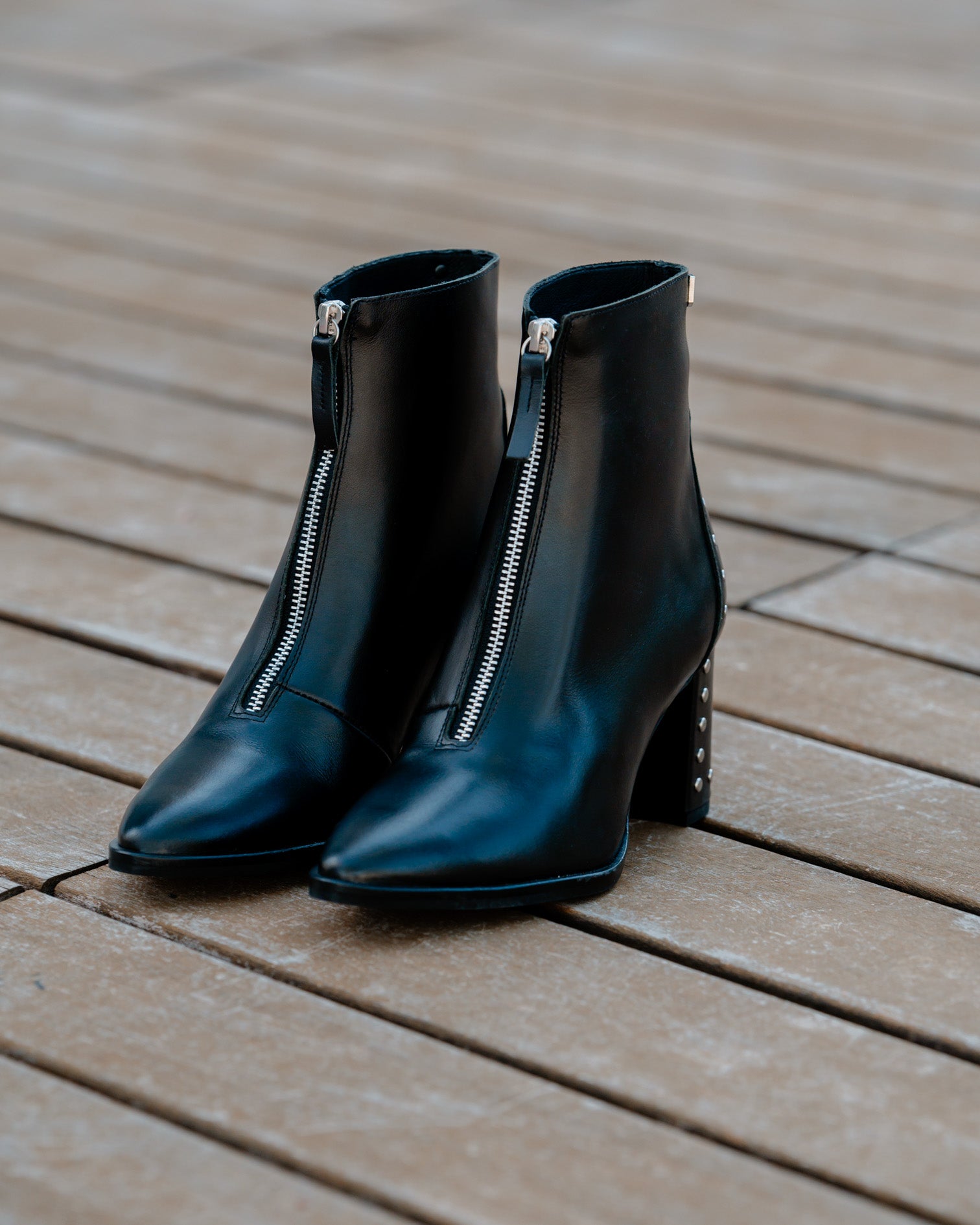 Black Leather Ankle Boot with Studs Atenea